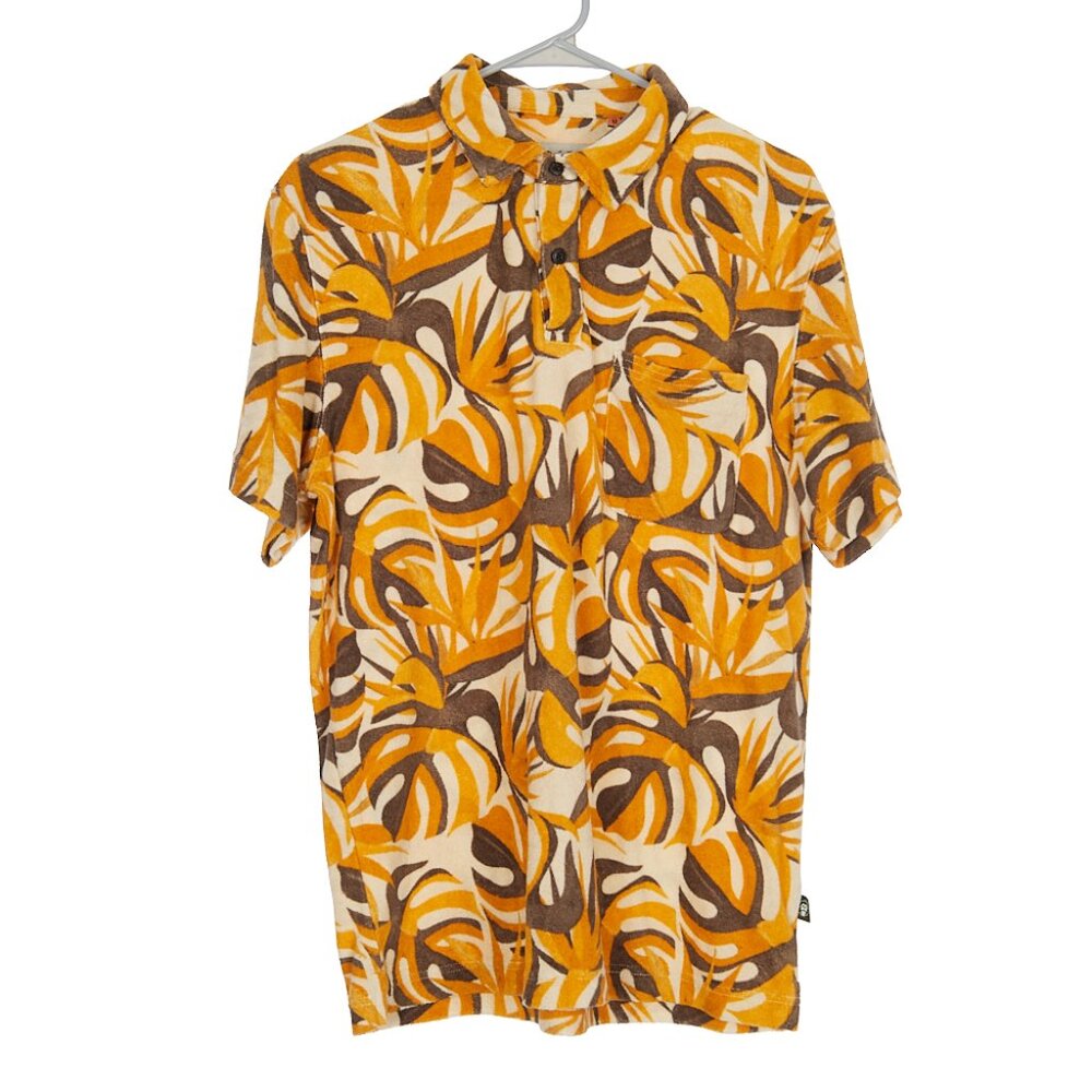 Howler Brothers Plusherman Terry Polo Monstera Mash Citron Men's Medium